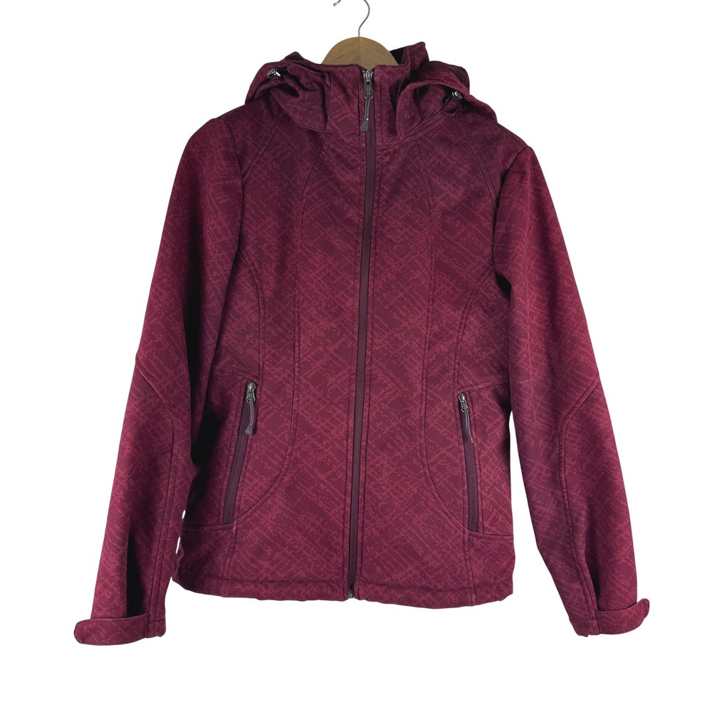 St Johns Bay Womens S Burgundy‎ Softshell Hooded Jacket Fleece Lined Full Zip